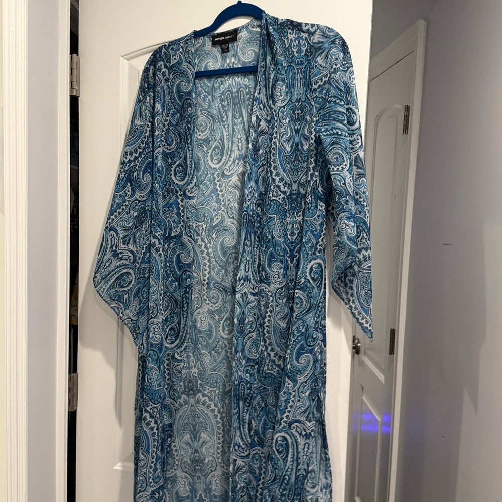 Fifteen Twenty Sheer Cover-Up NWOT TIE WAIST BLUE PAISLY